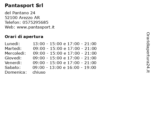 Orari di apertura Pantasport Srl del Pantano